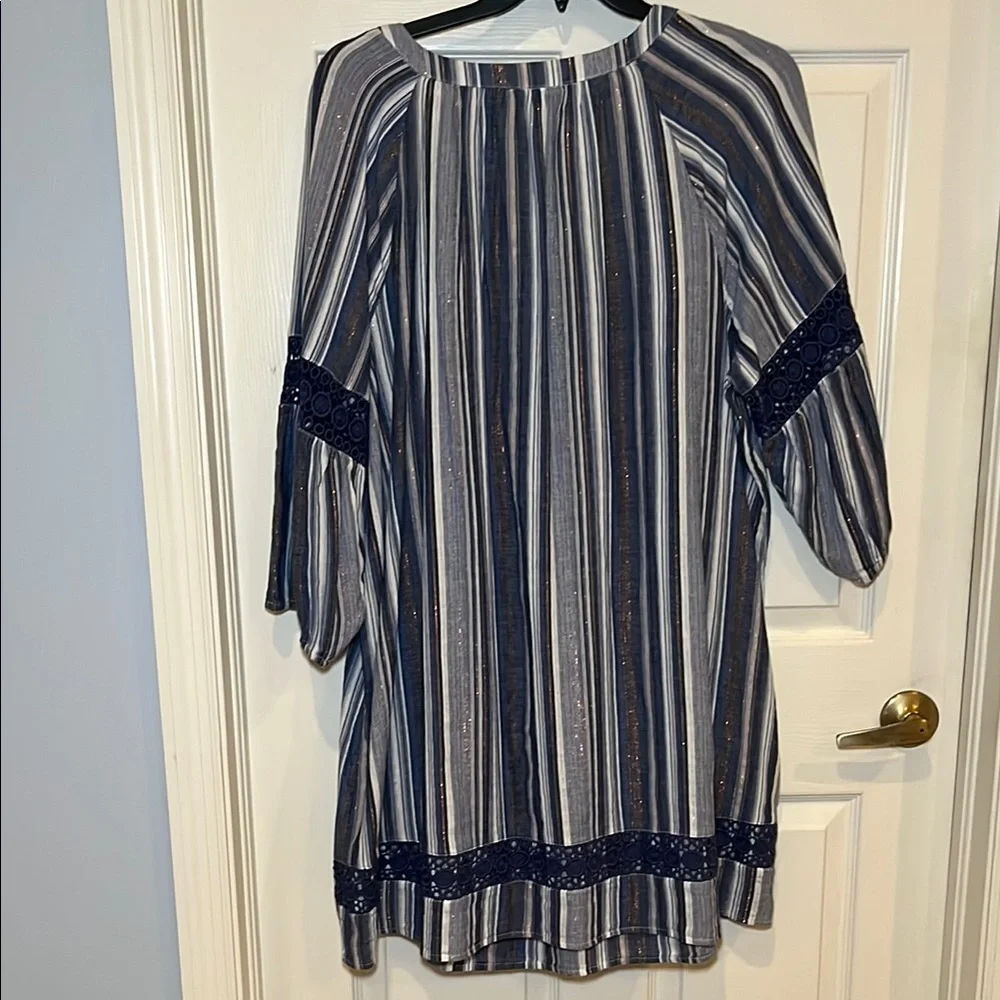 # Crown & Ivy 3X Navy & White Striped Peasant Dress w/Crochet Trim - Picture 7 of 7